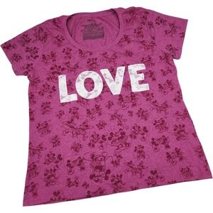Disney Love T Shirt Sz 2XL Minnie Mouse Purple Pink All Over Print Valentine's
